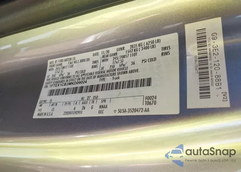 2021 Ford F-150 Xl z USA, uszkodzony, nr VIN 1FTEX1CB3MKD09024